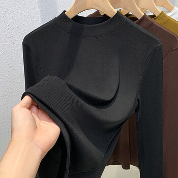 Half turtleneck bottoming shirt for women with modal inner textured long-sleeved t-shirt for women, spring, autumn and winter slim fit top, black single piece, 4xl, recommended 140-150 catties
