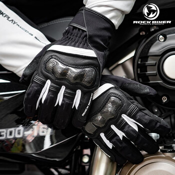 Rock biker hardcore rider motorcycle gloves for men and women anti-fall winter warm touch screen motorcycle riding equipment leader-black and white xl