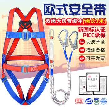 Xinbaolin high-altitude work full-body anti-fall european-style five-point safety belt double large hook 3 meters with buffer bag