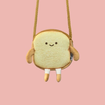 叕二啕 toast bread coin purse coin bag cute cartoon creative student girl heart crossbody casual key bag small shoulder bag-happy