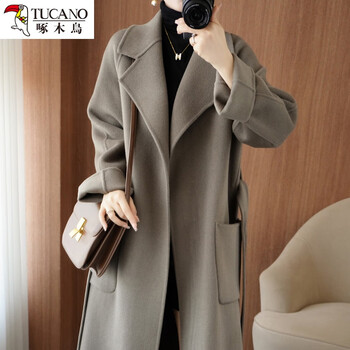 Woodpecker 2024 autumn and winter high-end double-sided cashmere coat women's mid-length thickened korean style new wool wool coat gray camel star l 138-158 jin