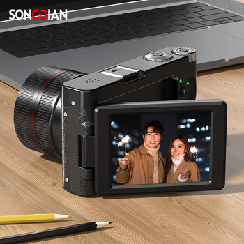 Songdian digital camera 4k entry-level ccd flat camera vlog mirrorless card camera flip screen dc101af standard + wide-angle lens + fill light interstellar black 128g memory