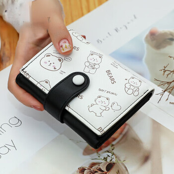 Kangaroo (kangaroo) high-looking new soft and cute cartoon rabbit short style compact wallet multi-functional card holder 30% off hand wallet black
