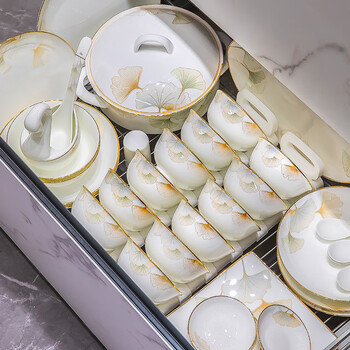 Ruxi 2025 new bowl set jingdezhen ceramic tableware complete set of bowls and plates home high-end bowls and plates tableware housewarming 6 people food 38 heads