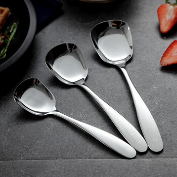 Onlycook household spoon 304 stainless steel square head flat bottom spoon tableware children's spoon spoon spoon meal spoon 3 large size