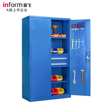 Inform heavy-duty tool cabinet metal cabinet workshop double door thickened tool cabinet mobile storage cabinet parts storage cabinet multi-functional tool cabinet with two hanging plates and two drawers