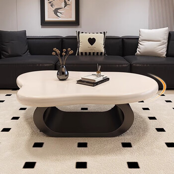 Seaworthy italian living room coffee table, light luxury style, high-end home small apartment, modern style tea table, minimalist internet celebrity cloud coffee table, black frame, off-white desktop 120_79_45