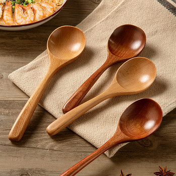 Newair wooden spoon, japanese soup spoon for ramen, soup, noodles, household long-handled wooden spoon for eating, soup spoon, light color short style