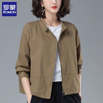 Romon jacket for women spring and autumn 2025 new women's fashion casual middle-aged mother short jacket top khaki l recommended 106-120 pounds