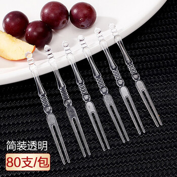 Changyin fruit fork disposable fork dessert cake fork bamboo two-tine fork household fruit plate pick transparent bamboo fork (simple pack/pack) 80 pieces