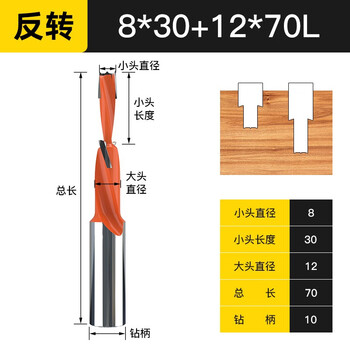 Huhao step drill bit three-in-one woodworking step drill side hole machine alloy drill row drill step countersink drill bit reverse 8*30+12*70l reverse