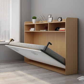 Chenghai shuju simple side-folding invisible bed study folding bedside cabinet vertical-folding hidden bed small apartment storage side-folding wall bed yellow oak color with white - without pad 900*1900mm