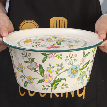 Oulijia oulijia enamel covered basin soup bowl with lid lard basin with lid kitchen household and basin old-fashioned hair basin aromatic 21.3cm 4.2 pounds of water