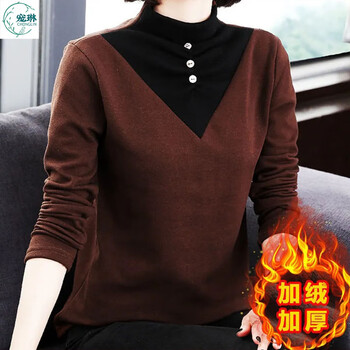 Chonglin double-sided german velvet bottoming shirt for women 2025 autumn and winter new style plus velvet thickened versatile half turtleneck long-sleeved top for women brown 2xl 120-130 catties