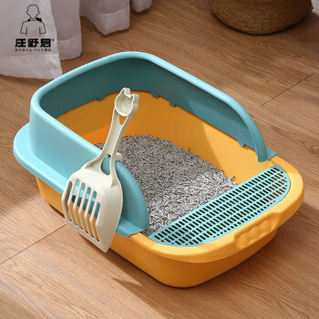 Wang yejun cat litter box semi-enclosed top-in cat toilet to prevent splashing kitten adult cat cat litter box cat litter box with cat litter shovel large