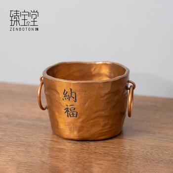 Zhenbaotang all-copper wine barrel creative wineware purely handmade inlaid with ginkgo leaf hammer pattern ice bucket household champagne beer ice bucket wine container nafu wine barrel (capacity about 1100ml)