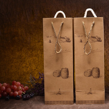 Art bird red wine wooden box paper bag double bag single bag kraft paper bag packaging bag universal pattern single kraft paper bag (bag only)