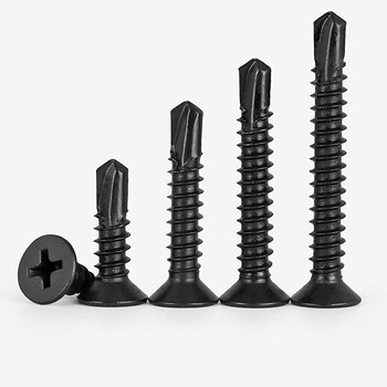 Xuanying black zinc 410 stainless steel cross countersunk head drill tail screws flat head cross self-tapping drill tail iron dovetail screws m4.2*25 (50 pieces)