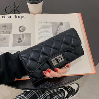 Casa-kupsck women's bag light luxury simple small fragrance rhombus wallet long clutch bag 2025 new korean version 100 black