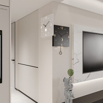 Psyche 2025 new yangjiao double-sided clock for home corner corner living room fashionable simple wall-mounted light luxury clock with light + swing + voice control (30*30)