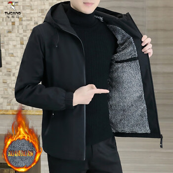 Woodpecker (tucano) men's jacket spring, autumn and winter new trendy hooded velvet jacket men's casual sports top autumn outdoor jacket black 2208 velvet 3xl 151-165 catties