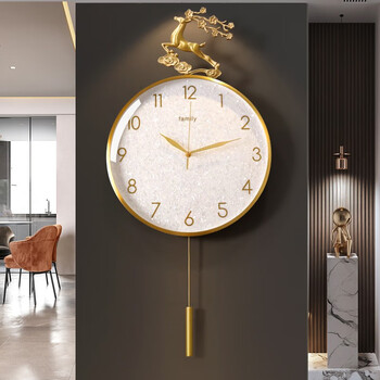 Zunell new chinese style light luxury brass wall clock living room home modern fashion clock internet celebrity fashion clock wall hanging shell pattern (large size) (radio wave movement)