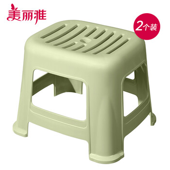 Meiya stool thickened plastic stool anti-slip children's stool home leisure small stool shoe changing stool schlieren stool green 2 pack