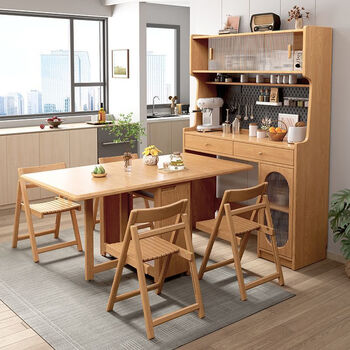 Shi anmei multifunctional folding dining table and sideboard integrated living room solid wood folding dining table and sideboard integrated wall dining chair set solid wood color one table and four chairs 170x80x75cm