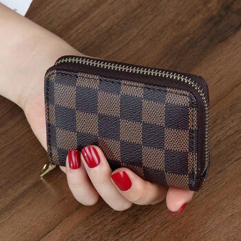 Cloth simple fashion accordion card bag women's multi-card slot business card bag small coin purse valentine's day id card holder coffee plaid