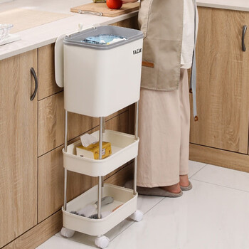 Zhenxiqi classified trash can large capacity multi-layer sandwich type household kitchen dry and wet separation food waste storage bucket 3 layers white 33*21*81.5cm