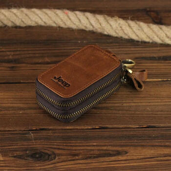 Jeep jeep first-layer cowhide creative multifunctional genuine leather women's car key bag mini unisex personalized waist bag brown windowless