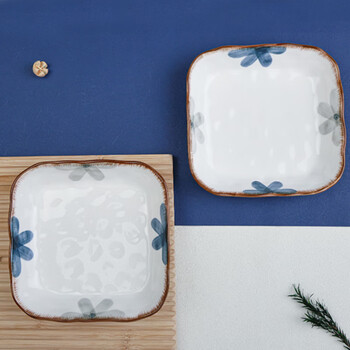 Jinbaoyuan japanese-style dishes, cutlery, bowl set, rice bowl, plate, household high-looking housewarming gift, microwaveable, ink blue, 7-inch square deep plate, 2 heads
