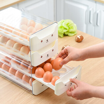 Meal general egg storage box refrigerator plastic double layer overlay drawer type organizing storage box for duck eggs kitchen fresh box double layer overlay drawer type egg box pearl white