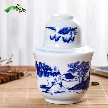 Ceramic wine kettle, jingdezhen household kettle, rice wine kettle, 2 liang wine warmer, chinese white wine cup, blue and white landscape (about 2 liang)