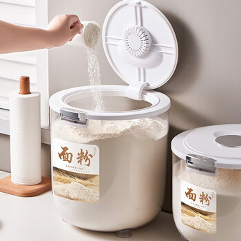 Yimeihui flour storage tank household rice noodle bucket noodle storage bucket insect-proof and moisture-proof sealed storage box rice container rice bucket pearl white 10 catties + rice measuring cup