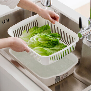 Asvel japan imported vegetable washing basket drain basket kitchen household double-layer vegetable basin washing fruit storage drain basket fruit plate white