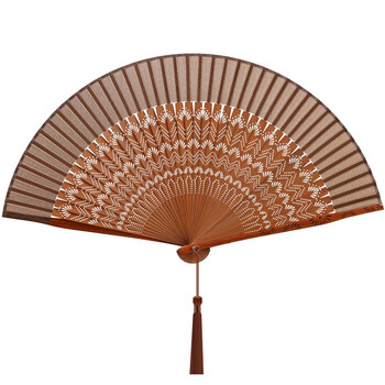 Zhenzhen top-grade fan for women, ancient style silk folding fan, chinese style ancient costume, hanfu dance fan, folding fan, chinese characteristics gift for foreigners, 7 inch 22 cm brown silk folding fan