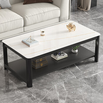 Kulin coffee table living room simple tempered glass imitation slate marble pattern double-layer storage tea table white 130*70cm