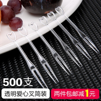 Changyin disposable fruit forks, 500 pieces, transparent plastic cake forks, snack picks, transparent simple packaging, 500 pieces/pack