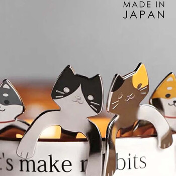 Iida takaso metal japan imported stainless steel can hang cup coffee spoon stirring spoon small spoon ice cream spoon dessert spoon calico cat