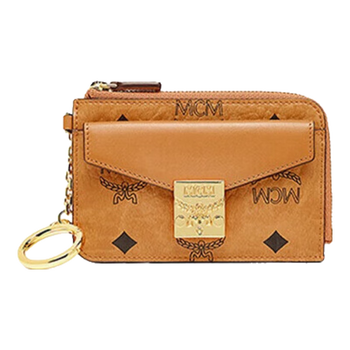 90% new mcm tracy classic pattern zipper card holder cognac gift