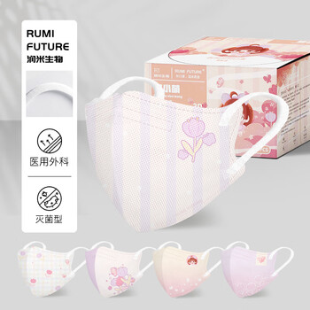Runmi biotech disposable medical surgical mask for girls and children 3-6 years old 3d warmth die xiaomeng/50 piece box