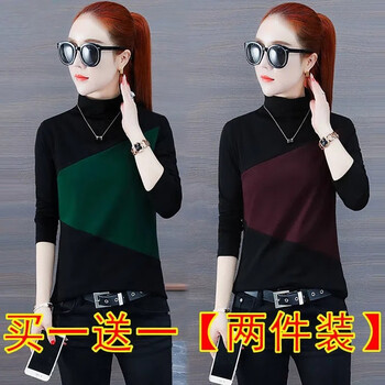 Yu yixiang half turtle collar plus velvet warm bottoming shirt for women 2024 autumn and winter new slim fit versatile top long sleeve t-shirt for women change seasonal velvet bottoming shirt color randomly available in solid color m (90-105 jin)