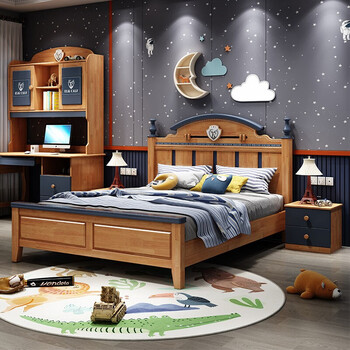 Yingyuan all solid wood children's bed for boys and girls 1.2m single bed solid wood storage bed children's suite furniture student bed single bed + 2 bedside tables 1500mm*2000mm frame structure