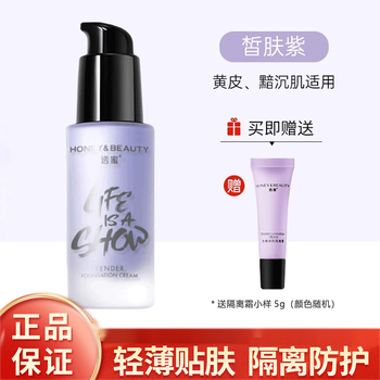 Honey-transparent isolation cream, moisturizing, concealer and primer for bare-faced women. two-in-one isolation and protection to brighten skin tone. 1 tube of fair skin purple, suitable for yellow and dull skin.