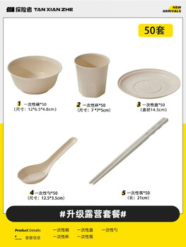 Huilidezhe outdoor disposable rice husk tableware picnic household restaurant tableware portable equipment plate picnic set 50 sets family party package 5-piece set