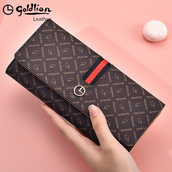 Goldlion wallet women's fashion multi-function simple retro women's clutch 2025 new handbag 30% off long wallet apricot official authorization penalty 10 for fakes