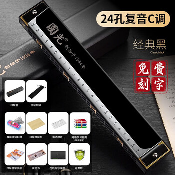 Guoguang harmonica professional performance level accented german imported gongs polyphonic c key for beginners entry-level adult self-study 24-hole c key polyphonic black + full set of gifts