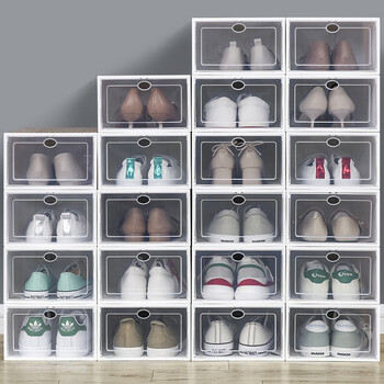 Shuangju thickened transparent shoe box, shoe drag rack, shoe storage box can be stacked for home dormitory simple dust-proof plastic shoe cabinet, standard size 12 (for low tops under size 41)