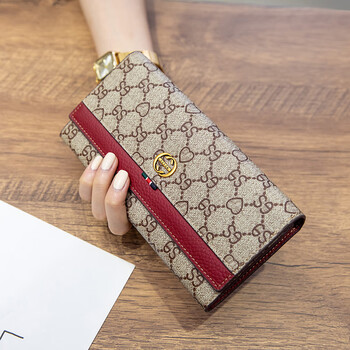 Woodpecker (tucano) european and american genuine leather wallet women's long style new 2024 cowhide large capacity niche design thin wallet soft leather maroon (10 card slots upgraded version) anti-theft brush